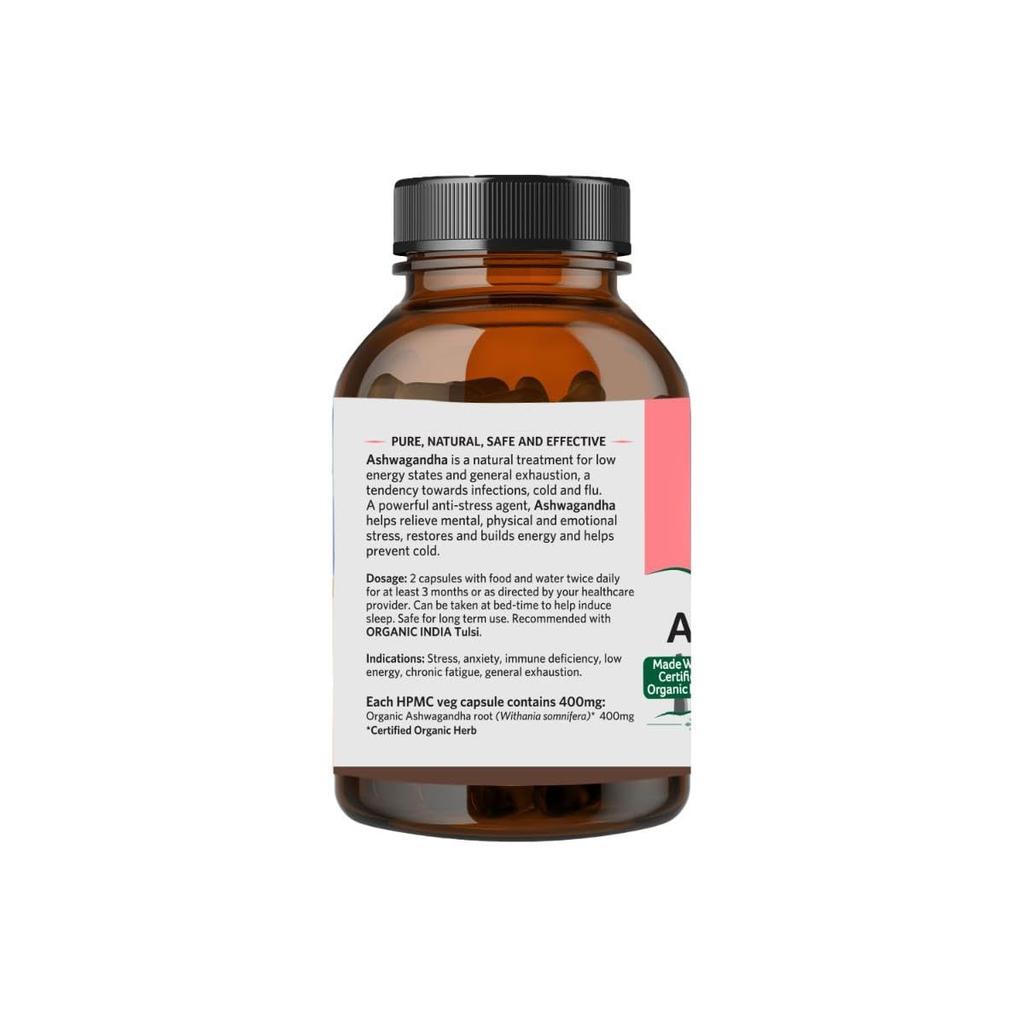 Organic India Ashwagandha Capsules 180 Caps Natural Vitality Support Veg Supplement for Daily Wellness and Energy