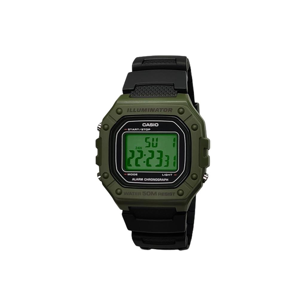 Casio Часы из Коллекции на Заказ Кварцевый Механизм Ремешок из Смолы Мужские Часы Зеленый Циферблат W-218H-3A(Watch5--)