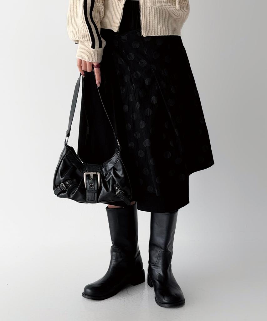 The Green Lab Dot Wrap Skirt [Black]