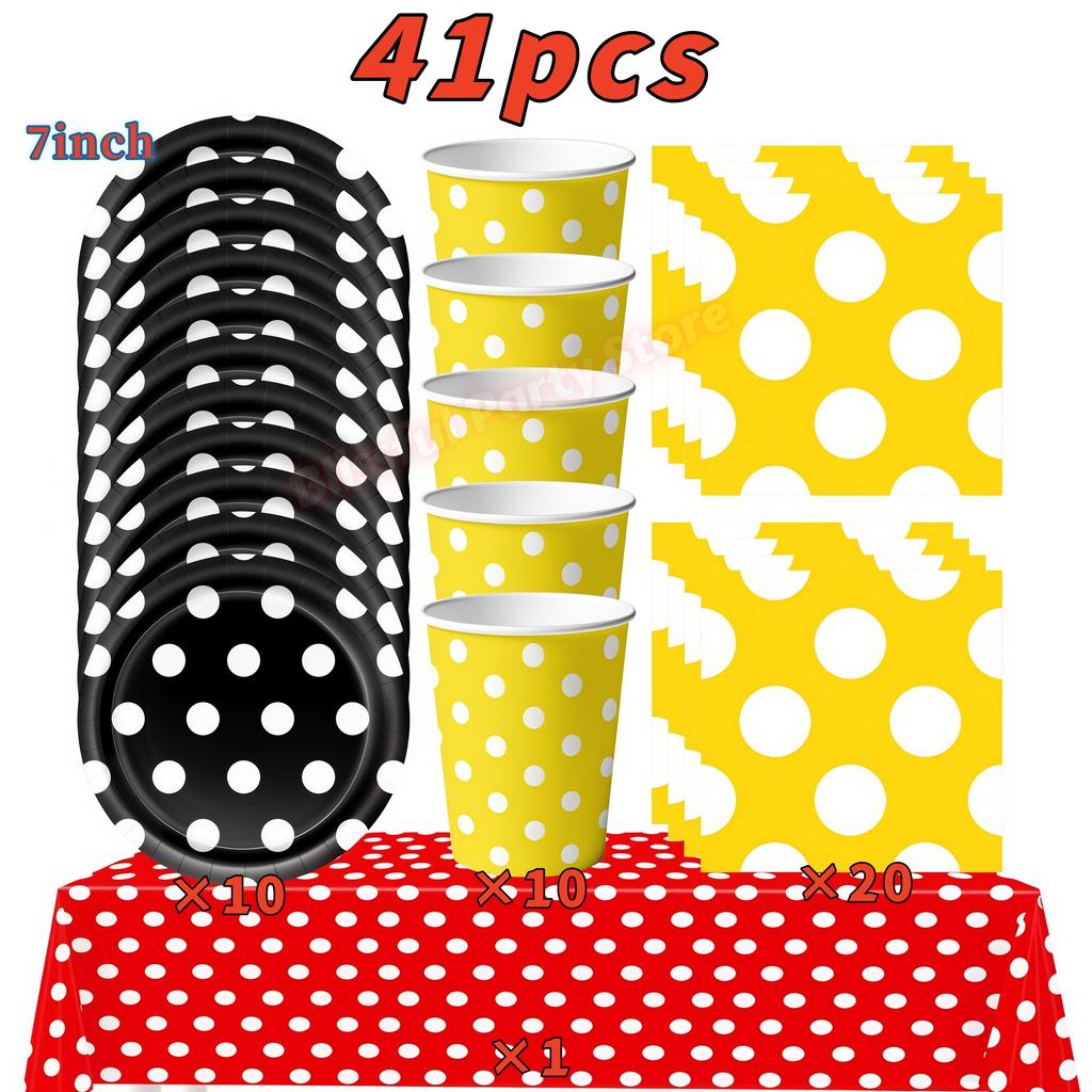 Colored Polka Dot Birthday Party Supplies Tableware Set Cup Plates Napkin Pennants for Baby Shower Decoration Holiday Decor Prop