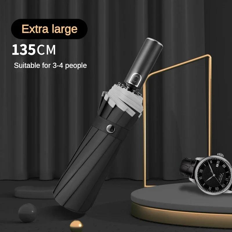 Super Large Umbrella, Fully Automatic Folding, Big Diameter 135Cm, Windproof Strong Safety Reflective, Men Women Umbrella Travel