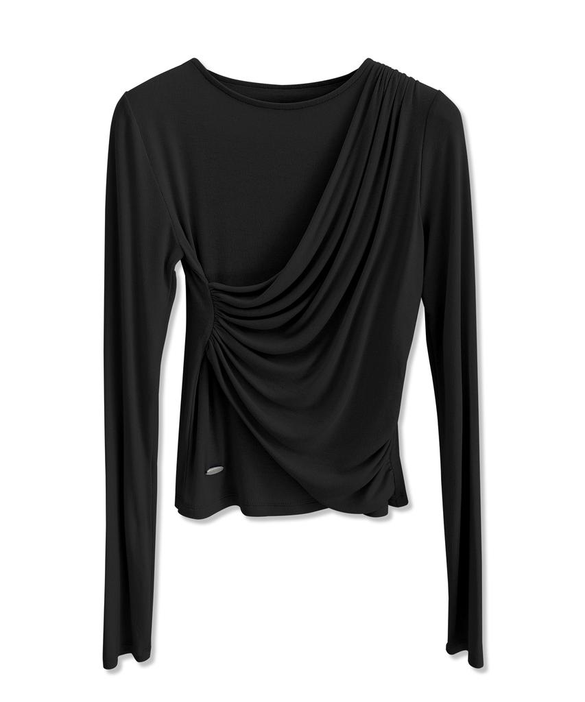 VIVACIOUS Briier Shirring Drape Tee_4 Colors