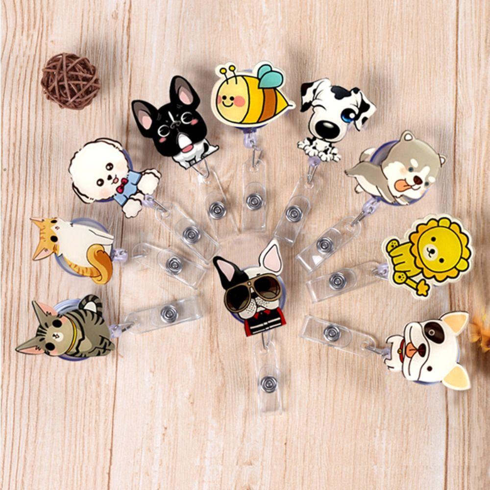 Cat Puppy Dog Badge Holder Cartoon Animals Easy Pull Buckle Nurse Badge Reel Doctor Students