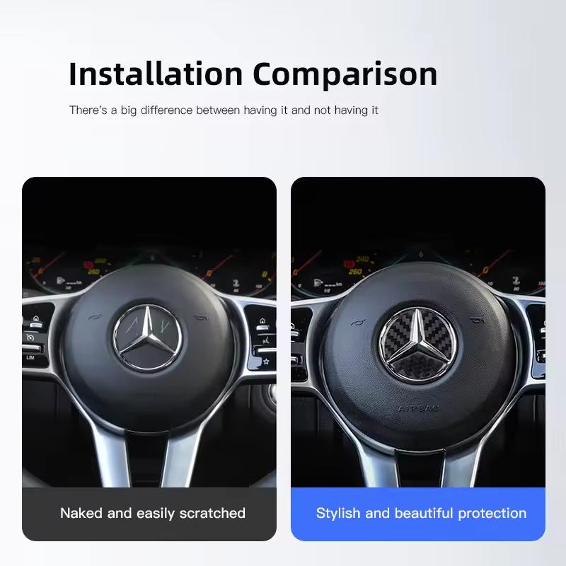 LXT3 Carbon Fiber Steering Wheel Center Logo Decor Sticker Accessories For Mercedes-Benz GLC X253 X254 C-Class W205 W206 A-Class W177