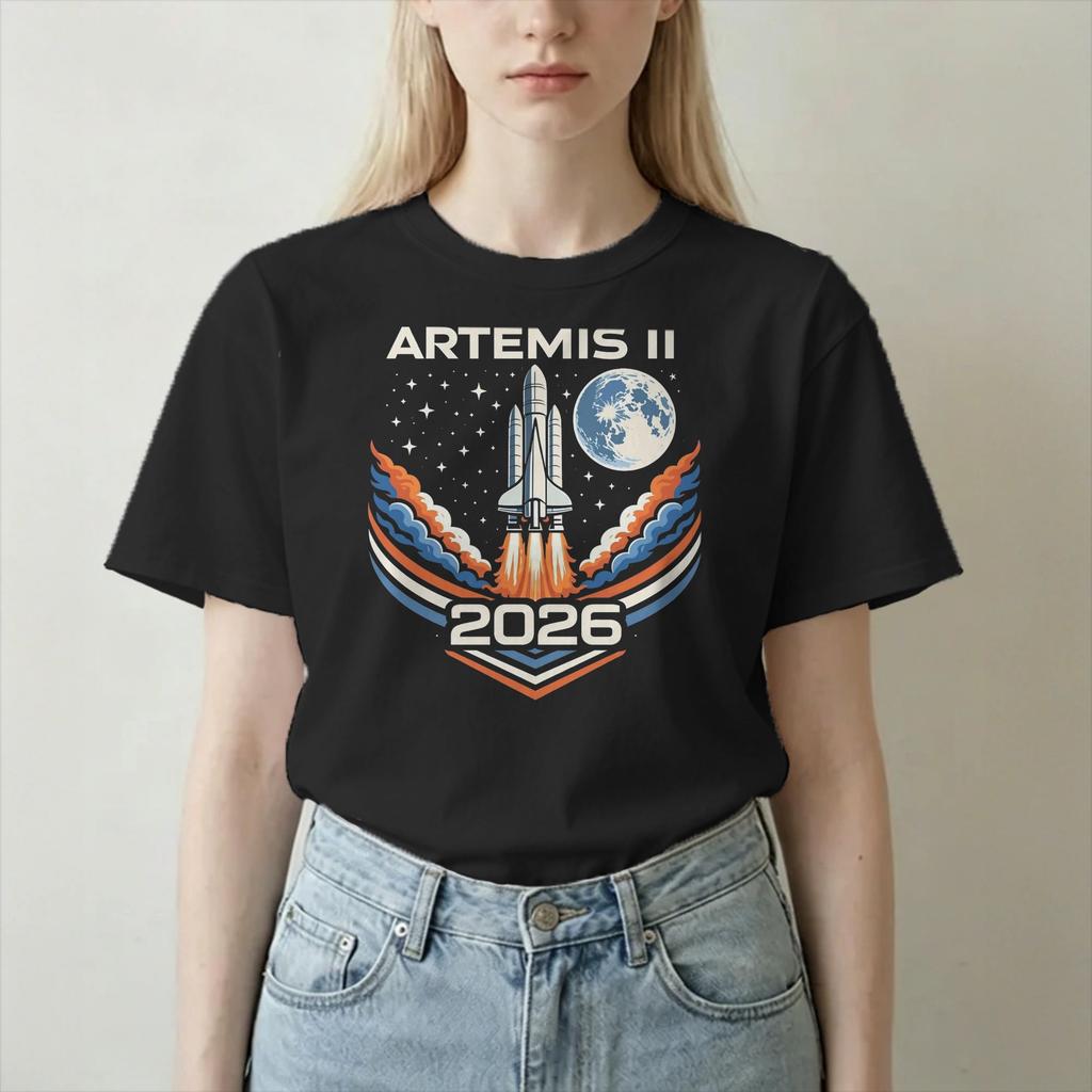 Crazy Artemis Ii 2026 Mission Tshirt Unisex Unisex Round Collar 100 Cotton T Shirt Short Sleeve Tees Plus Size Clothing