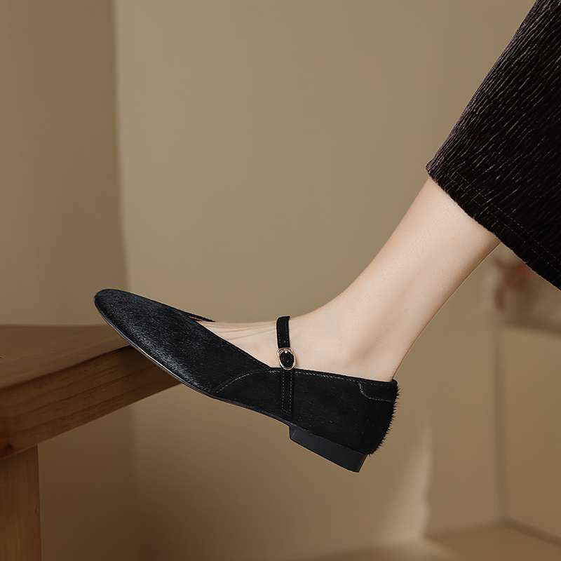 Krazing Pot Horsehair Fur Summer Spring Autumn Low Heels Flat with Leopard Patterns Ballet Shoes Shallow Pumps