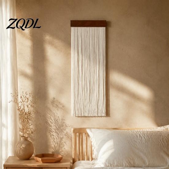 Nordic Style Home Decor Boho Wall Hanging Decor, Handmade Tassel Art Decoration, Bohemian Wooden Board Decorative Tapestry with Wood Rod Ornament,