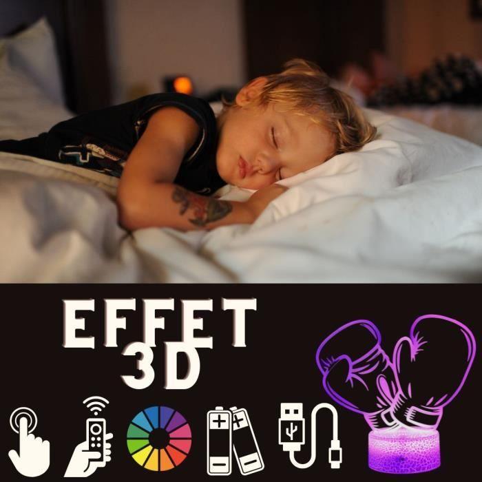 Lampe de chevet 3D led Gants Boxe Boxeur,Veilleuse changement de couleurs – Lampe tactile bureau et chambre enfant, Eclairage noël