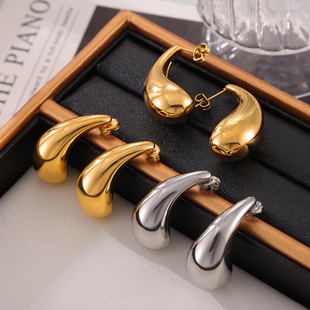 Design Sense Chubby Water Drop Earrings Women'S Titanium Steel Light Luxury Fashion Versatile Temperament Glossy Earrings