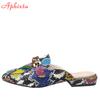 Aphixta New Snake Prints Chain Mules Women Slides Square Toe Shoes Classic Footwear Plus Large Size 42 43 Slippers
