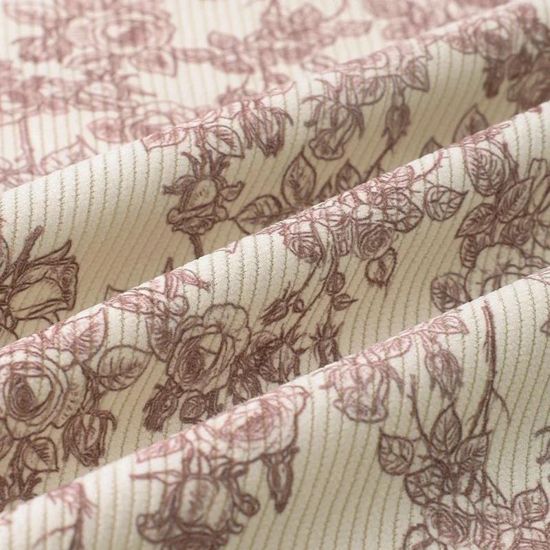 0.5/1/2 Yard Corduroy Fabric Cherry Heart Print Stripe Fabric For Sewing Garment Shirts Romper Dress Jackets Sofa Throw Pillow