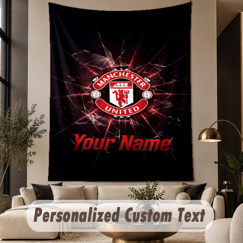 Custom Text Tapestry Manchester United Print Wall Tapestry Indoor Living Room Wall Decor