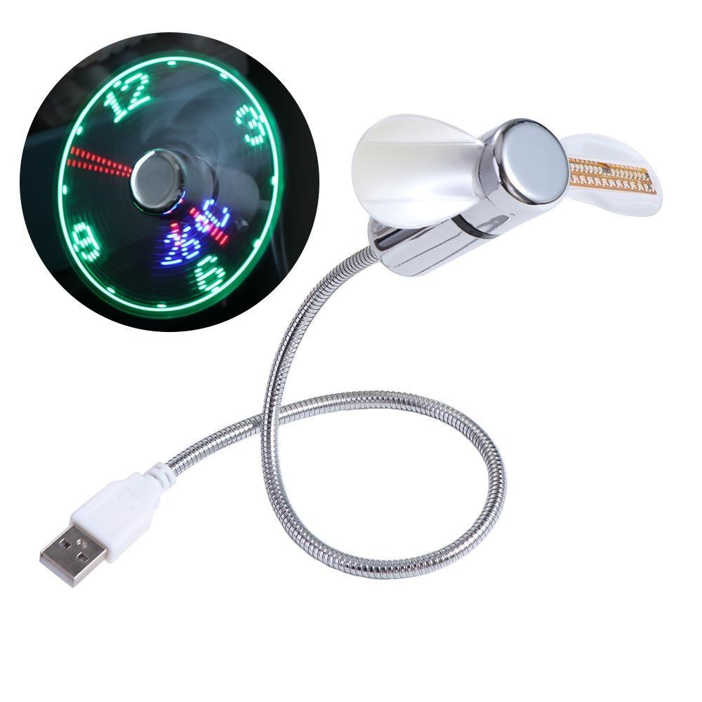 Гибкая настольная лампа-часы-вентилятор, регулируемый USB-вентилятор-часы, прочный светодиодный вентилятор-часы для ПК и ноутбука