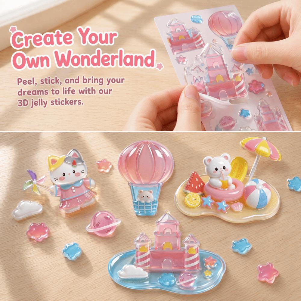 Cartoon Design 3D Crystal Embossed Stickers Mini Ornament Relief Stickers Classroom Reward