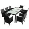 VidaXL 9pcs Garden Dining Furniture and Cushions Woven Resin Black