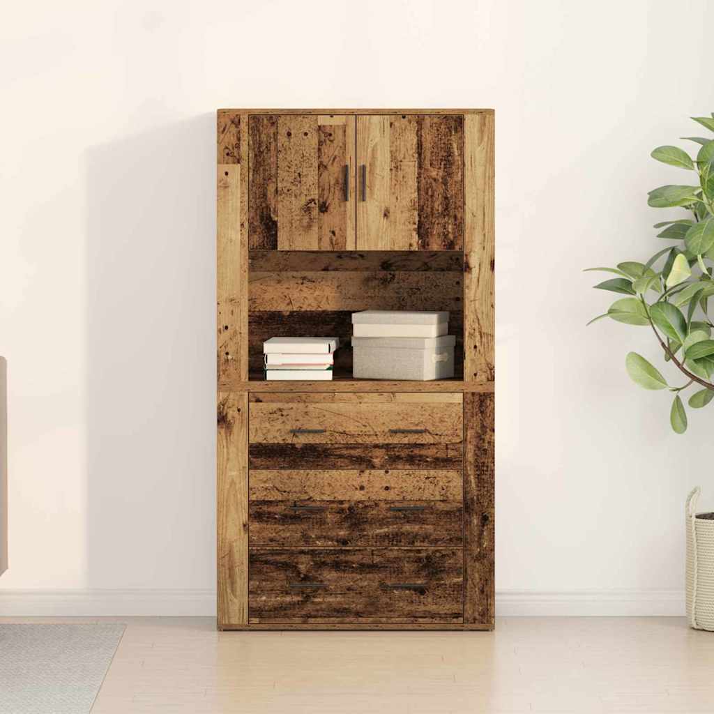 Highboard with Drawers Rustic Wood Look 80 x 33 x 150 cm Particleboard