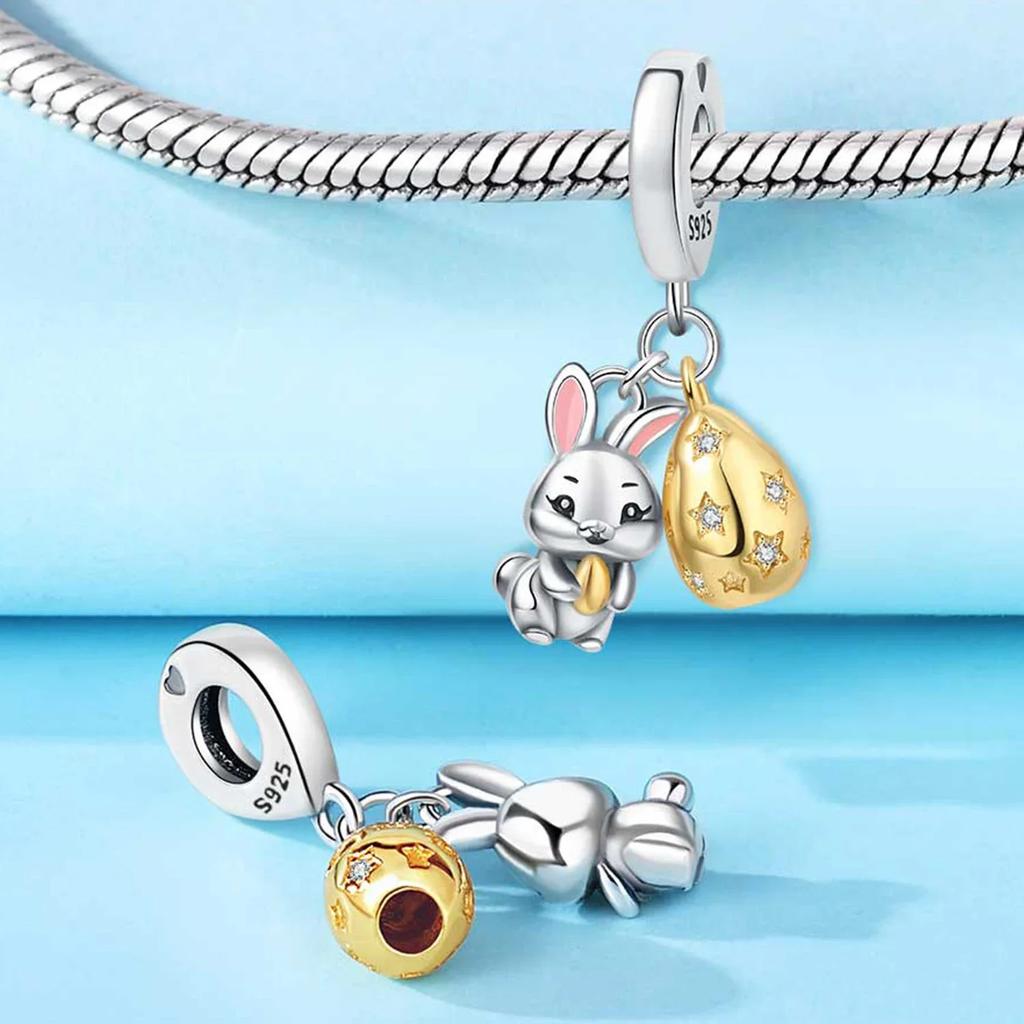 Original Easter Cute Rabbit Gold Pendant Beads Fit Copper Bracelet& Necklace Diy Jewelry Easter Gift Accessories