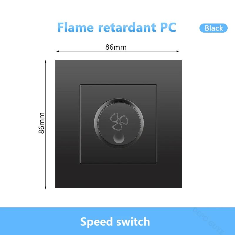 86 Тип ЕС, стандарт Великобритании, одинарный диммер, настенный выключатель света, черная/белая/серая пластиковая панель, настенный переключатель скорости вращения вентилятора