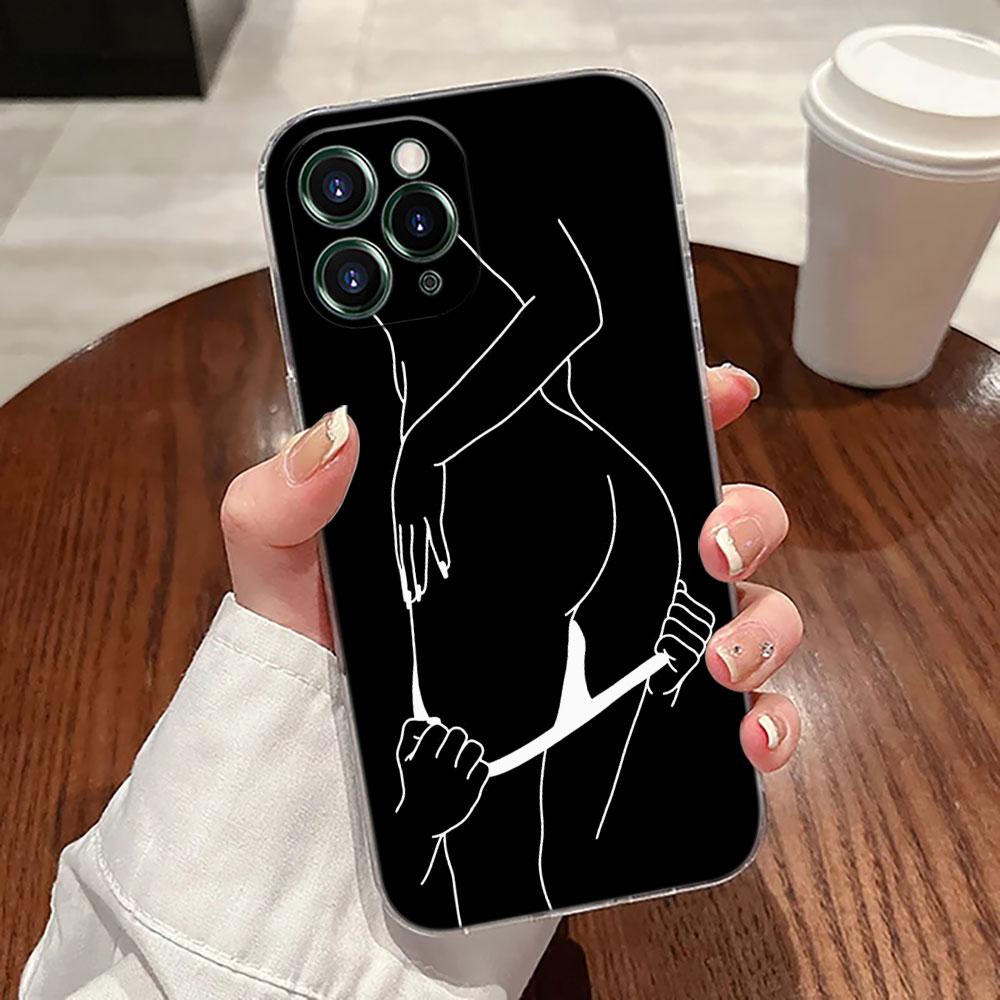 Сексуальный Чехол с Линейным Рисунком Влюбленная Пара Поцелуй Для Apple iPhone 17 16 15 14 13 12 11 Pro Max 16 Plus 16E 17Air 17Pro Чехол для Телефона Силиконовый