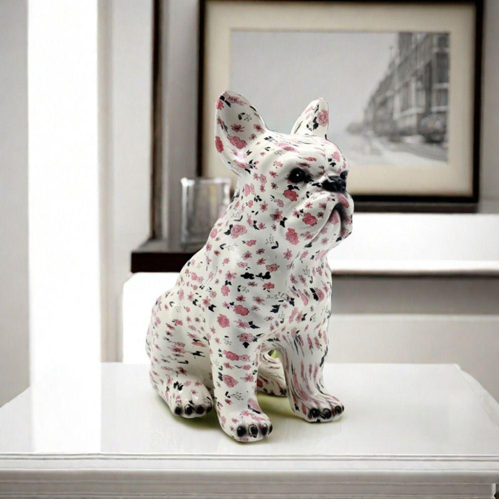 Kawaii Painted Bulldog Statue Cartoon Nordical Graffiti Animal Statue Colorful Dog Statue Garden