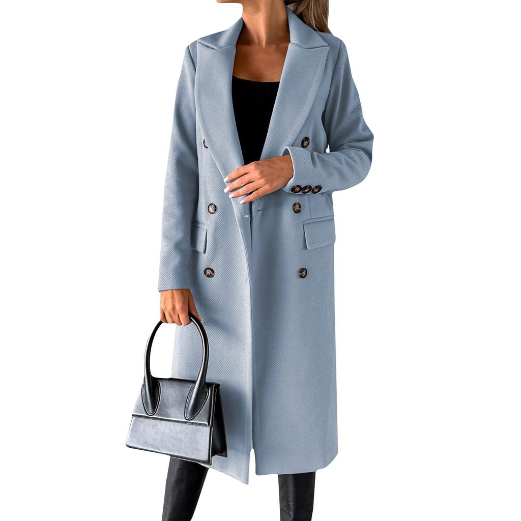 Женское модное универсальное твидовое пальто, однотонный двубортный пиджак с длинными рукавами