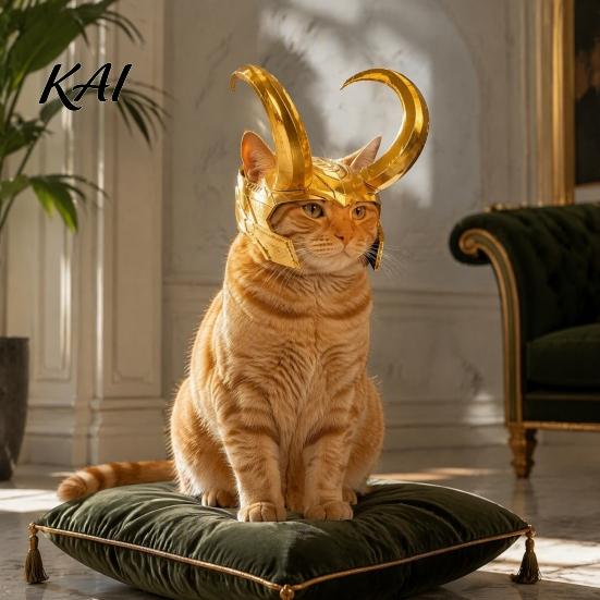 Cosplay Pet Headwear Cat Horn Crown Helmet, Golden Headpiece, with Ear Holes, Photo Props Funny Helmet for Halloween Theme Parties Costume Accessories