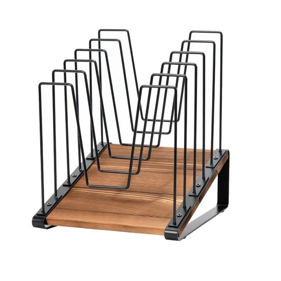 Наклонный органайзер для файлов на стол, 5 отделений, вертикальный держатель для папок, подставка для офиса, класса, домашнего рабочего места, металлический сортировщик файлов на деревянной подставке