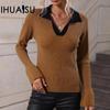 Women's Europe and The United States Autumn and Winter Pullover Knit Sweater Flared Sleeves Lapel Jumper