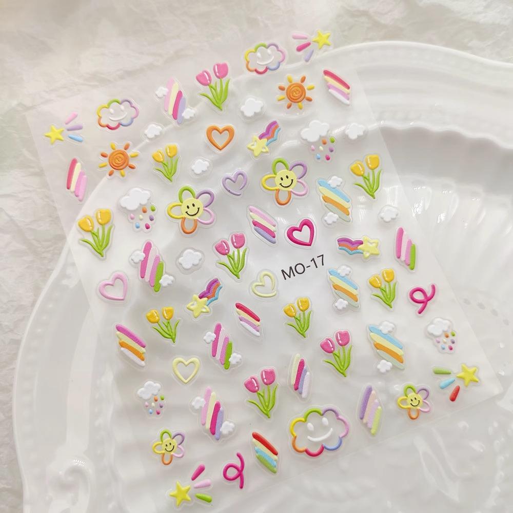 Наклейки для нейл-арта с цветочным и мультяшным рисунком: Цветы, ромашки, тюльпаны, кролик, любовь, бабочки.