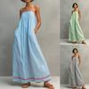 Женское тонкое макси-платье в полоску на тонких бретельках, свободное струящееся летнее платье с квадратным вырезом и боковыми карманами, легкое удлиненное платье для отдыха на курорте с контрастной отделкой