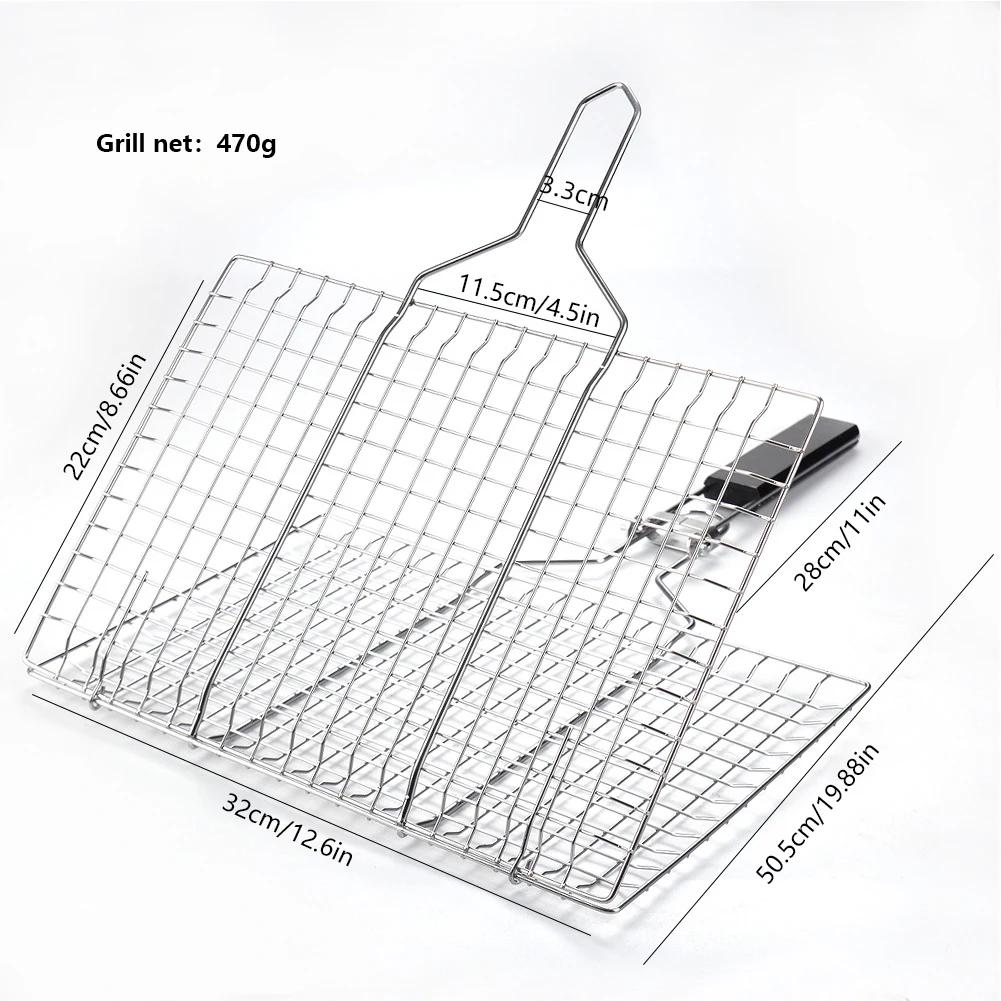 BBQ Grilling Baskets Non Stick Folding Grill Basket Stainless Steel Barbecue Grill Basket for Fish Vegetables Steak Shrimp Chops