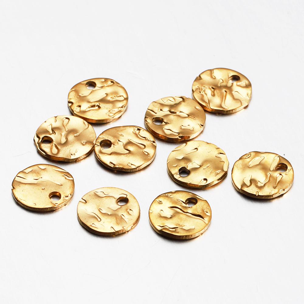 10pcs Gold Color Stainless Steel 8-12mm Round Hammered Charms Earrings Pendant for DIY Earring Jewelry Making Findings Supplies