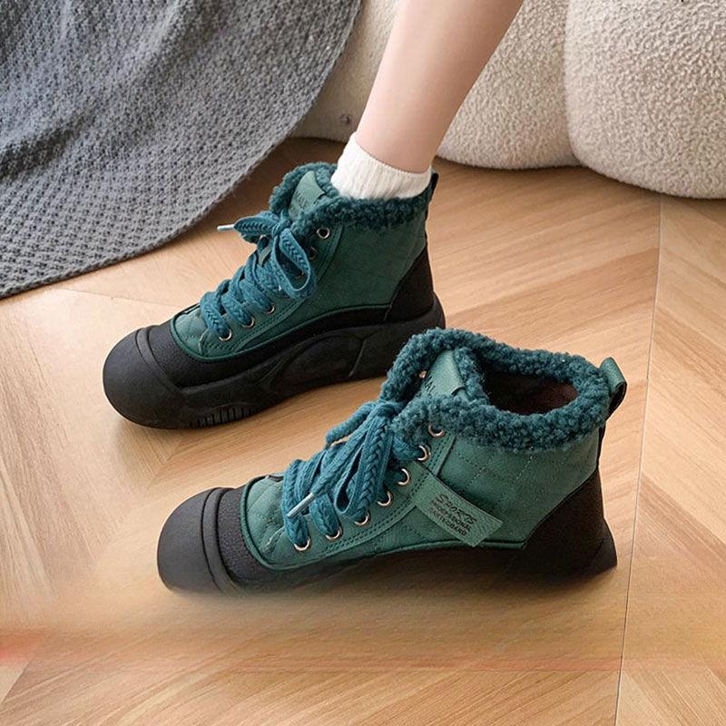 Женские зимние ботинки с флисовой подкладкой для женщин, утолщенные, теплые, с уплотненной подошвой, с увеличенной спортивной хлопковой подкладкой
