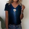 Summer V-neck 3D Infauna Printed Top Fashionable Casual Short Sleeved Women's T-shirts
