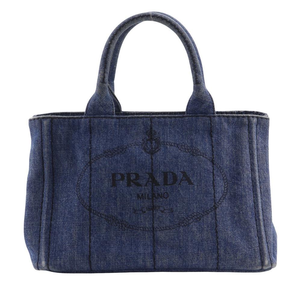 Prada Canapa Handbag 1BG439 Tote Bag Blue Denim Women Used