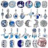 Медь Синяя Серия Луна Самолет Космическая Серия Стеклянные Бусины Клип Шарм Подходит Оригинальному Браслету Браслету Ювелирный Подарок