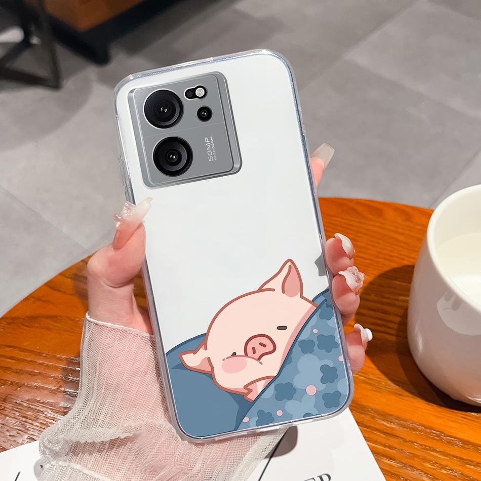 Прозрачный чехол для Xiaomi 13T Pro, мягкий ТПУ силикон, милый мультяшный задний чехол для Xiaomi 13 T 13TPro, противоударный, легкий