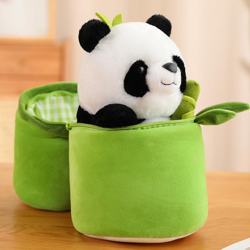 Stuffed Climbing Hug On The Bamboo Toy Creative Panda Doll Hiding In A Bamboo Plush Cushion Birthday