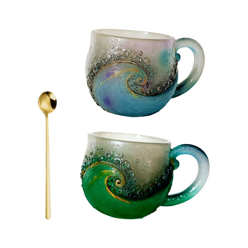 Beach Mug Sea Resin Wave Cup Wave Glass Unique Textured Beach Lovers Themed Mug Sea Theme Water Tea Cup Coffee Glass Mug