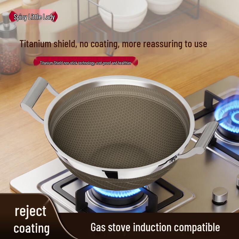 La Xiaoniang 304 Stainless Steel Double-Handle Wok
