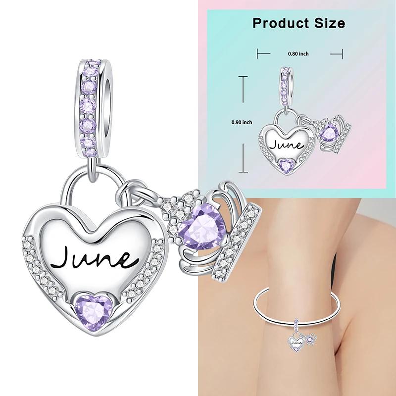 925 Silver 12 Months Birthstone Heart-shaped Beads Charms Fit Original Bracelet Charm Beads Necklace Diy Female Jewelry