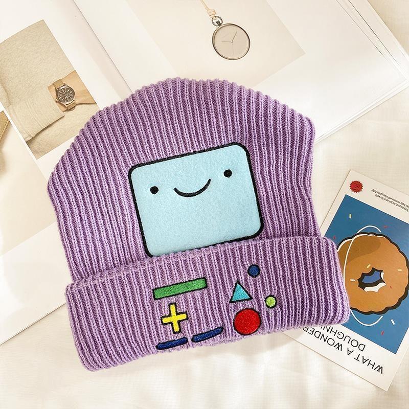 BMO Lake синяя шерстяная вязаная шапка унисекс, женская шапка Skullies Finn Jake, шапки, милая зимняя теплая шапка с улыбающимся лицом