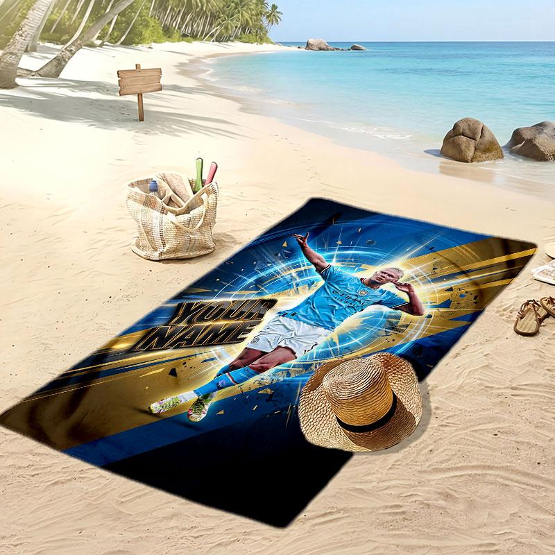 Erling Haaland Personalized Printed Beach Towel Soccer Logo Support Custom Name Text Absorbent Towel For Sport Travel Special Gift