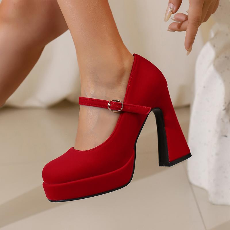 Women's High-heeled Single Shoes Spring and Summer New Waterproof Table Thick Heel Large Size Shallow Mouth Low-top Shoes