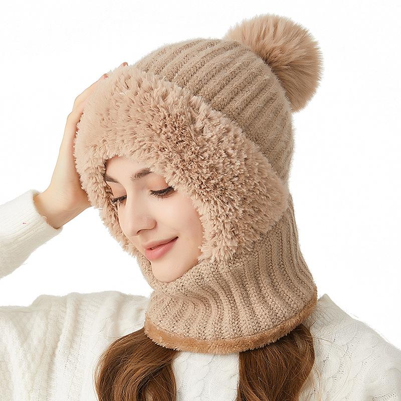 Knitted Hat Thickened and Velvet Hat Scarf Mask One-piece Hat Winter Warm Hat for Women