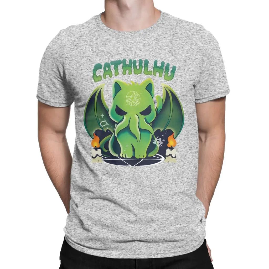 Cute CATHULHU Men T Shirt Call of Cthulhu Vintage Tees Short Sleeve Crew Neck T-Shirt Cotton Gift Idea Clothes