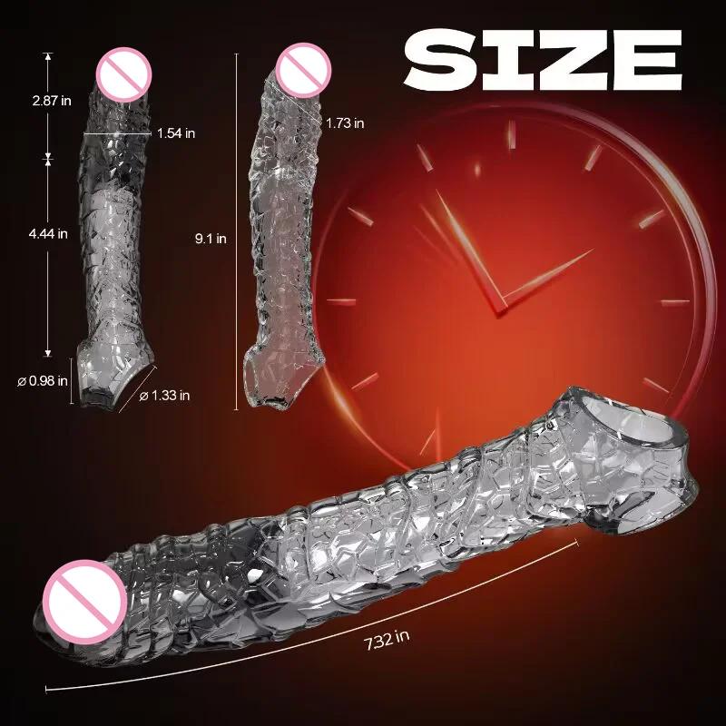 Многоразовые презервативы с удлиненным рукавом для пениса с вибратором, увеличитель члена, фаллоимитатор, усилитель задержки эякуляции, кольца на член, секс-игрушки для мужчин