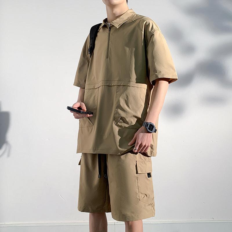 Костюм для активного отдыха с отворотом, быстросохнущий, рабочая одежда, спортивные шорты из двух частей с короткими рукавами