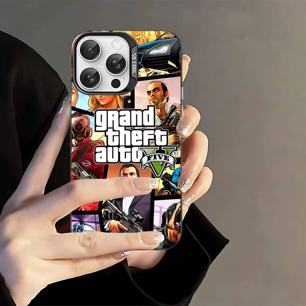 D-Decor T-Theft A-Auto G-GTA Видеоигра Чехол для телефона Для IPhone 17 16 15 14 11 12 13 Pro Max Plus Pro Цветной Серебристый Чехол