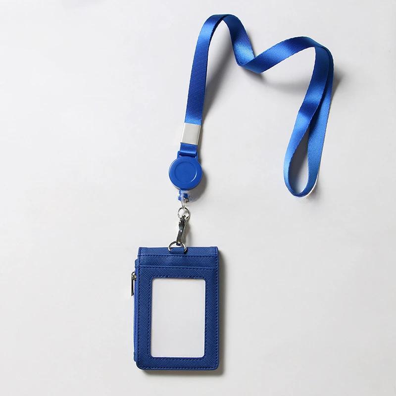 Retractable Neck Strap Lanyards Bank Card Cover Name Badge Holder Business Zipper Card Case Wallet Work Card Holder Case